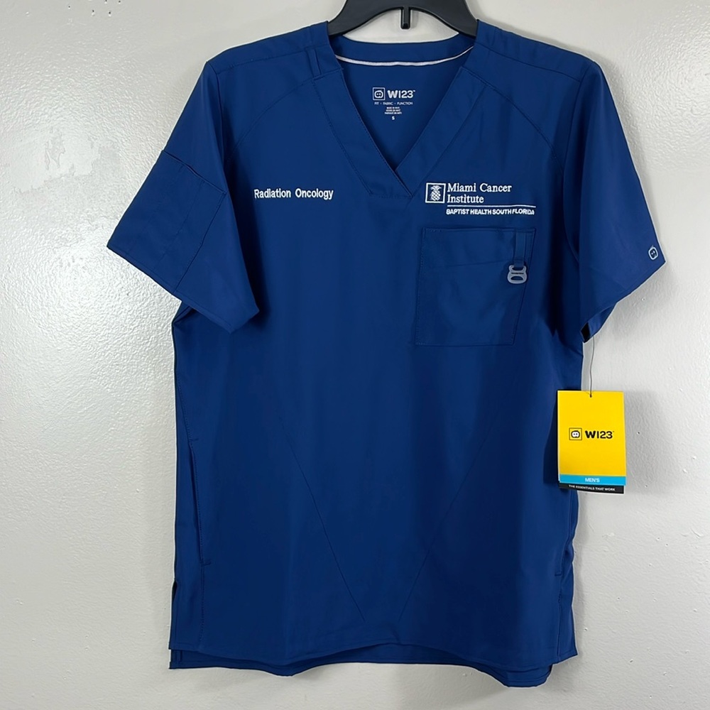 WonderWink W123 Miami Cancer Institute logo Scrub top v-neck blue women’s size S